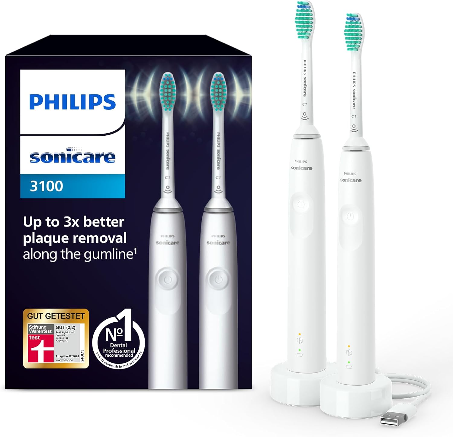 Philips Sonicare 3100 elektrische Zahnbürste, Schallzahnbürste, Andruckkontrolle und Timer,
