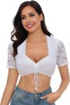 Zeagoo Dirndl Bluse Damen Spitze Dirndlbluse Weiß Kurzarm Trachtenblusen V Ausschnitt Spitze