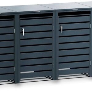 Metzler Mülltonnenbox in Anthrazit mit Sichtstreifen 4er 240L, Mülltonnenverkleidung 4