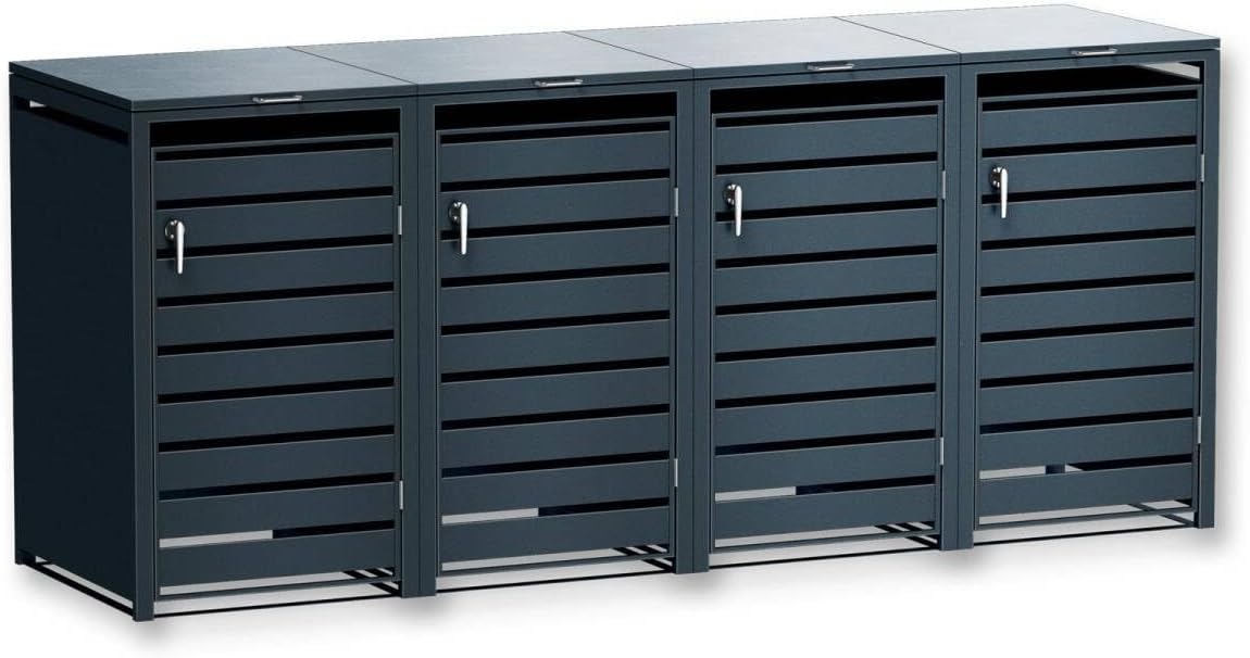 Metzler Mülltonnenbox in Anthrazit mit Sichtstreifen 4er 240L, Mülltonnenverkleidung 4