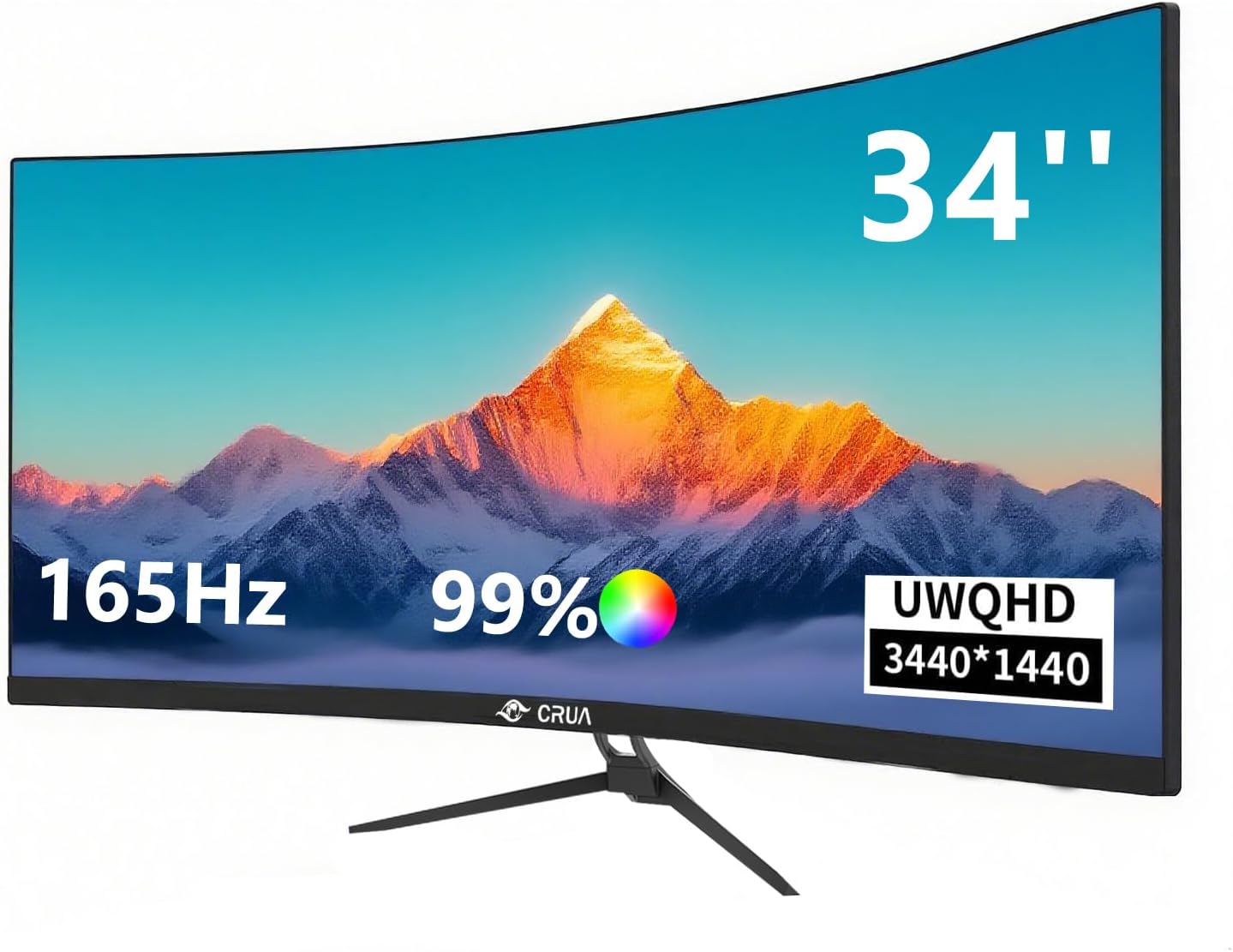 CRUA 34Inch Ultrawide Gaming Monitor,(3440 * 1440P) 165Hz Curved Monitor,99% sRGB,Computer