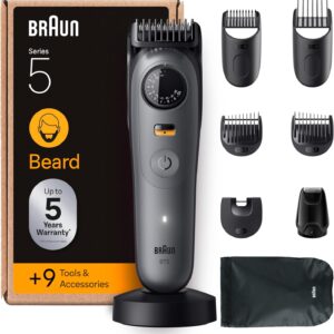 Braun Barttrimmer Series 5, Elektrischer Bartschneider Herren mit 9 Zubehörteile,