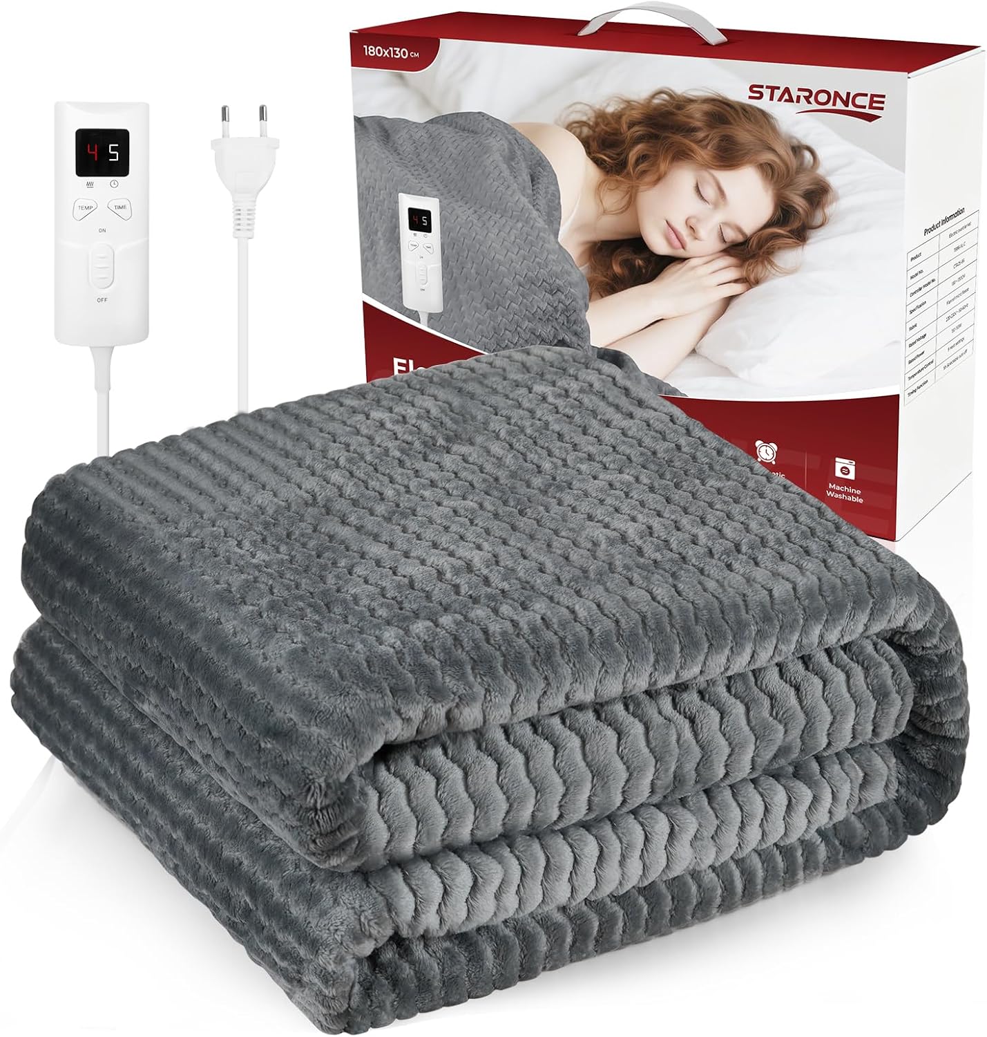 Heizdecke 180x130 cm – 9 Heizstufen & Abschaltautomatik mit Überhitzungsschutz –