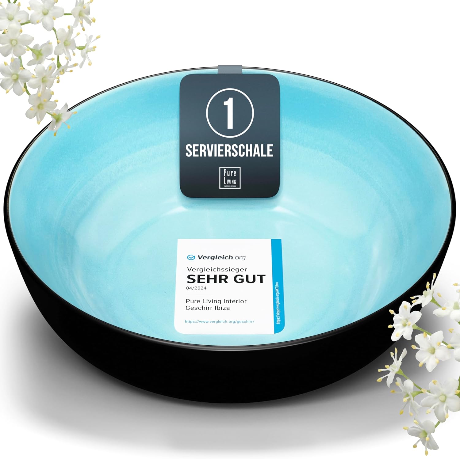 Steingut Servierschüssel Ibiza TESTSIEGER, Traumhafte Mediterrane Salatschüssel,