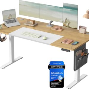 SONGMICS Höhenverstellbarer Schreibtisch elektrisch, 160 x 70 cm, stufenlos verstellbar,