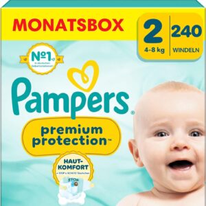Pampers Premium Protection Größe 2, 240 Windeln, 4kg-8kg, Doppelter Schutz für die Haut und