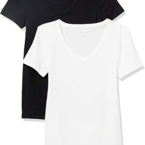 Amazon Essentials Damen Basic V-Ausschnitt T-Shirt mit Kurzen Ärmeln, Schmale Passform