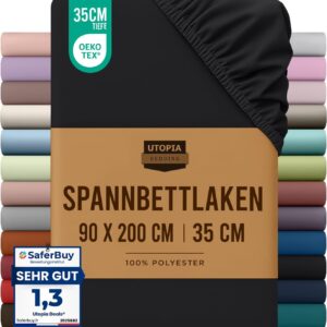Utopia Bedding – Spannbettlaken 90x200cm – Schwarz – Gebürstete Polyester-Mikrofaser