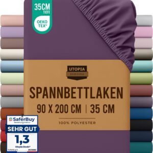 Utopia Bedding – Spannbettlaken 90x200cm – Lila – Gebürstete Polyester-Mikrofaser