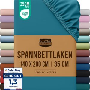 Utopia Bedding – Spannbettlaken 140x200cm – Denim Blau – Gebürstete Polyester-Mikrofaser