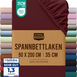 Utopia Bedding – Spannbettlaken 90x200cm – Burgunderrot – Gebürstete Polyester-Mikrofaser