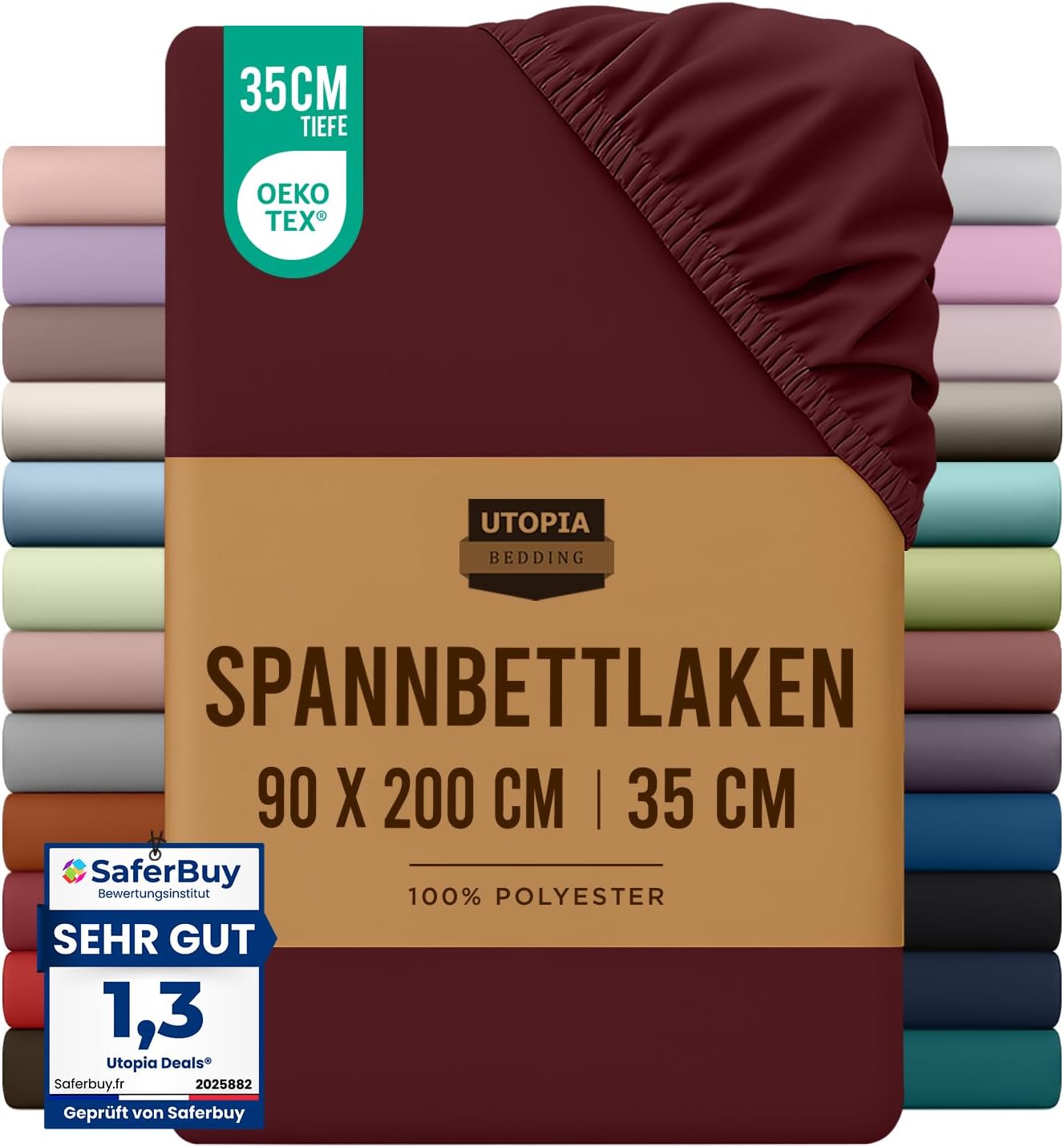 Utopia Bedding - Spannbettlaken 90x200cm - Burgunderrot - Gebürstete Polyester-Mikrofaser