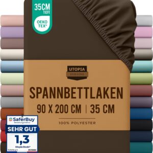 Utopia Bedding – Spannbettlaken 90x200cm – Braun – Gebürstete Mikrofaser Spannbetttuch – 35