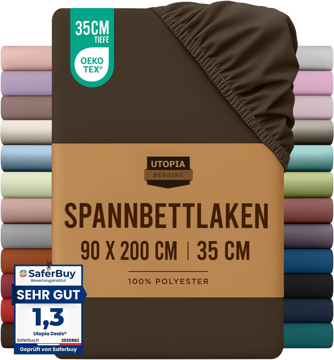 Utopia Bedding - Spannbettlaken 90x200cm - Braun - Gebürstete Mikrofaser Spannbetttuch - 35