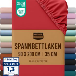 Utopia Bedding – Spannbettlaken 90x200cm – Rot – Gebürstete Polyester-Mikrofaser