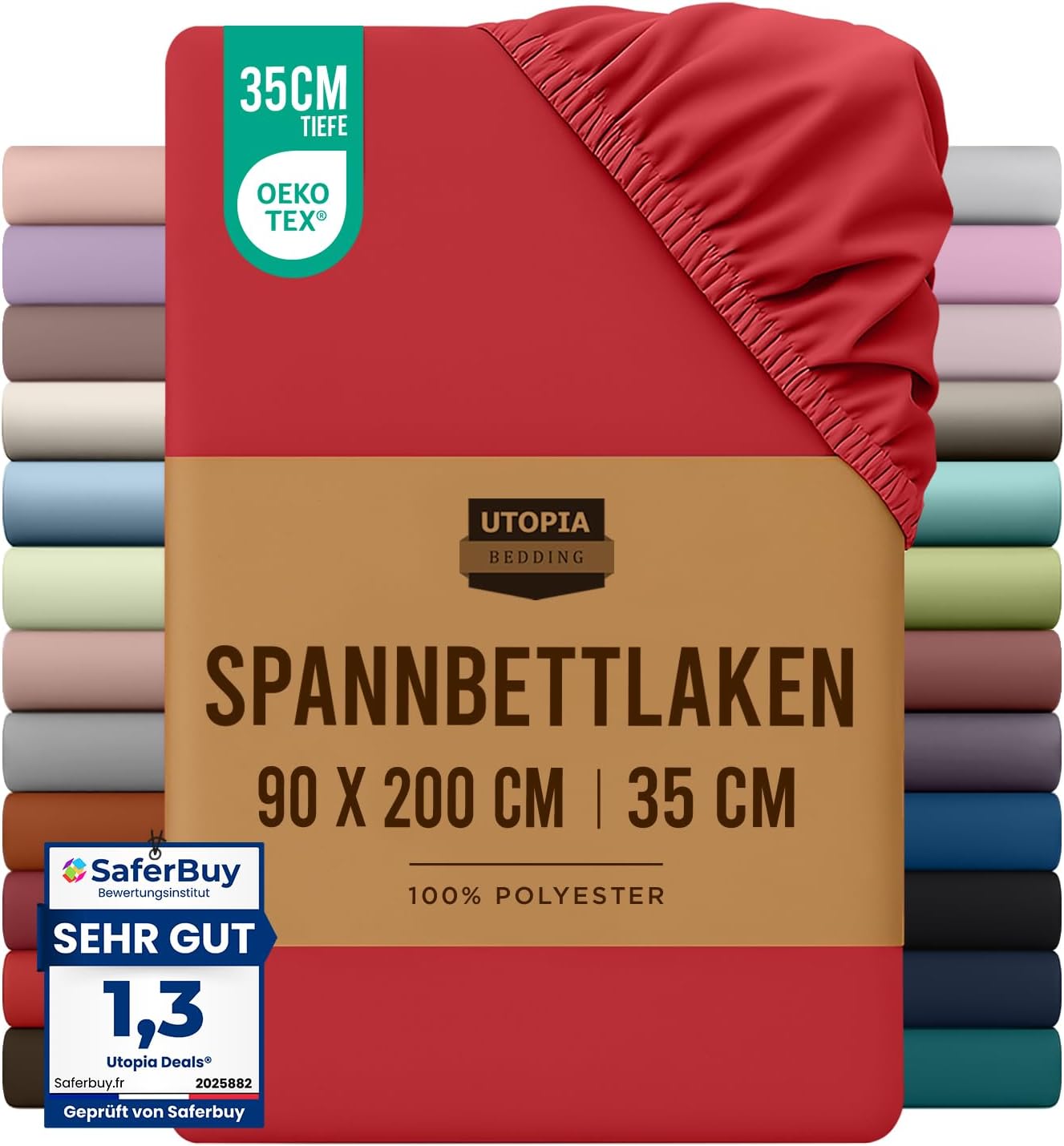Utopia Bedding - Spannbettlaken 90x200cm - Rot - Gebürstete Polyester-Mikrofaser