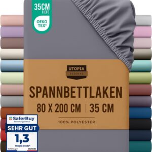 Utopia Bedding – Spannbettlaken 80x200cm – Grau – Gebürstete Mikrofaser Spannbetttuch – 35