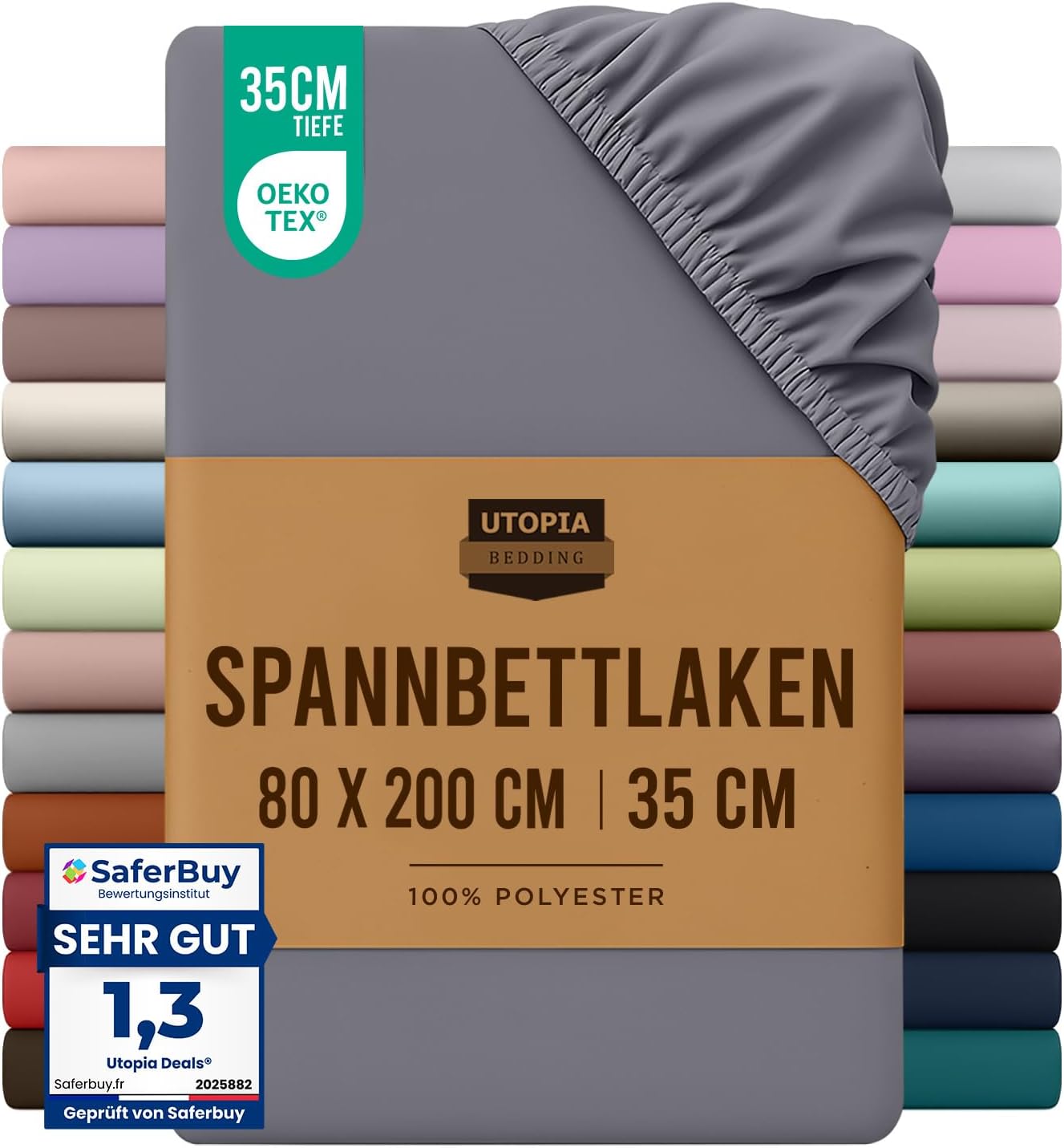 Utopia Bedding - Spannbettlaken 80x200cm - Grau - Gebürstete Mikrofaser Spannbetttuch - 35