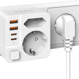 Doppelstecker für Steckdose, Mehrfachstecker mit USB C PD 20W, Kompakt 2 Fach