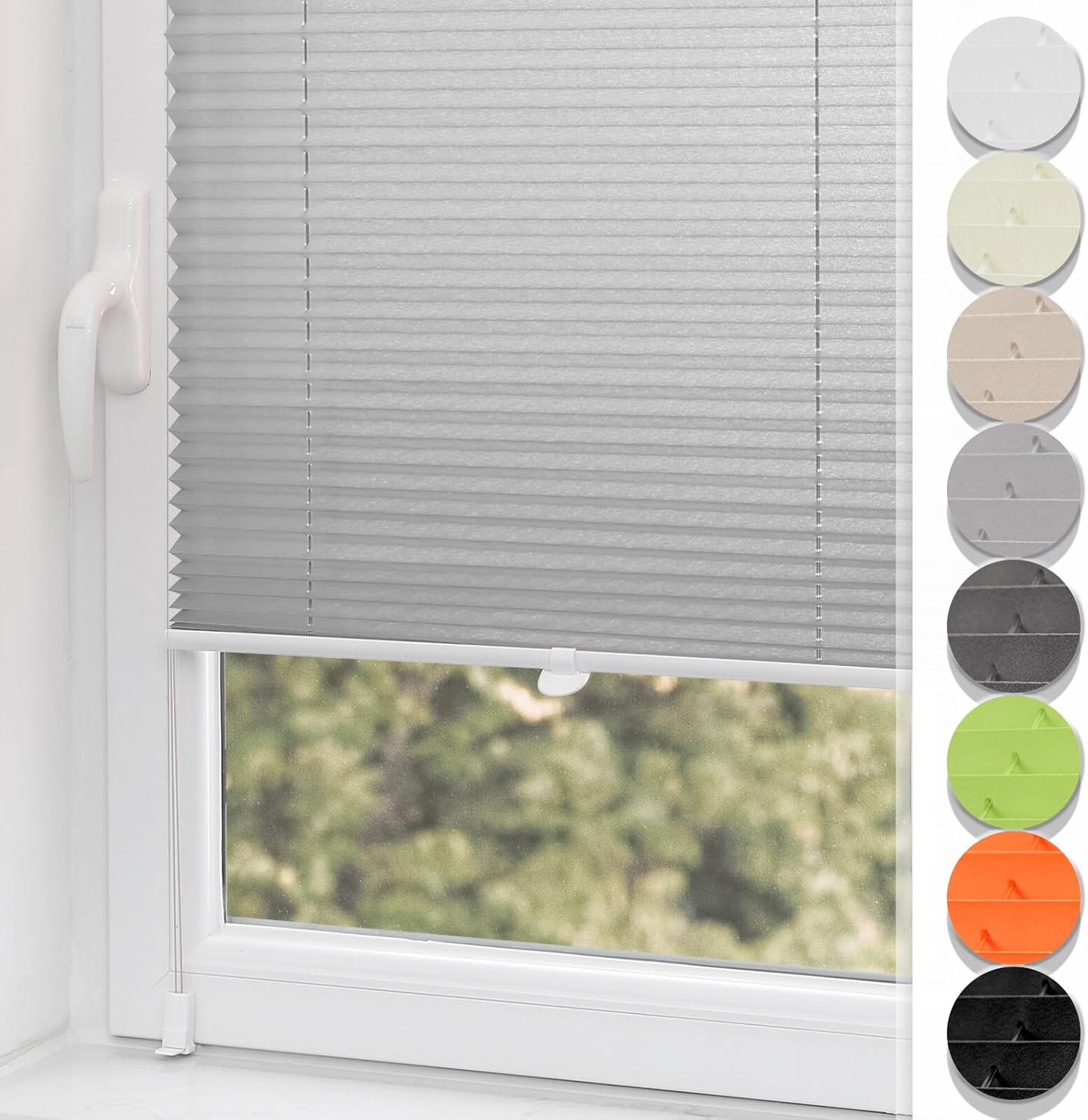 Buseu Plissee Klemmfix 35x80cm(BXH) Hellgrau Easyfix Faltrollo ohne Bohren Lichtdurchlässig