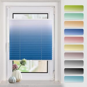 Plissee mit Farbverlauf 50x110cm(BxH) Blau-Weiß plissees klemmfix ohne Bohen Blickdicht